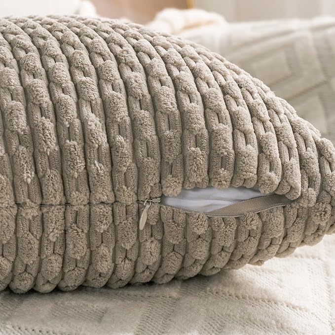 Set of 4 Taupe Decorative Throw Pillow Covers 20x20 Inch Corduroy Pillow Covers - Image 4