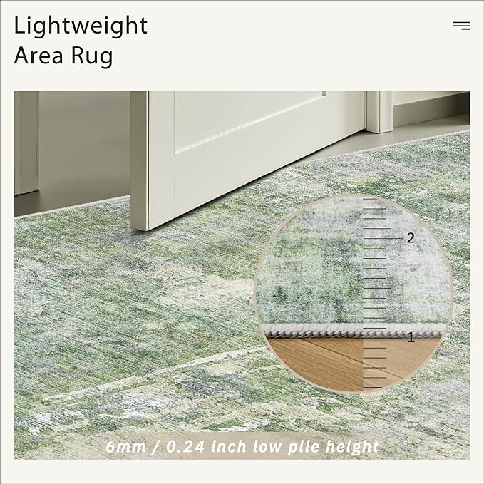 Soalmost Runner Rug 2'6"x8' Kitchen Hallway Runners Abstract Green/Ivory | - Image 7