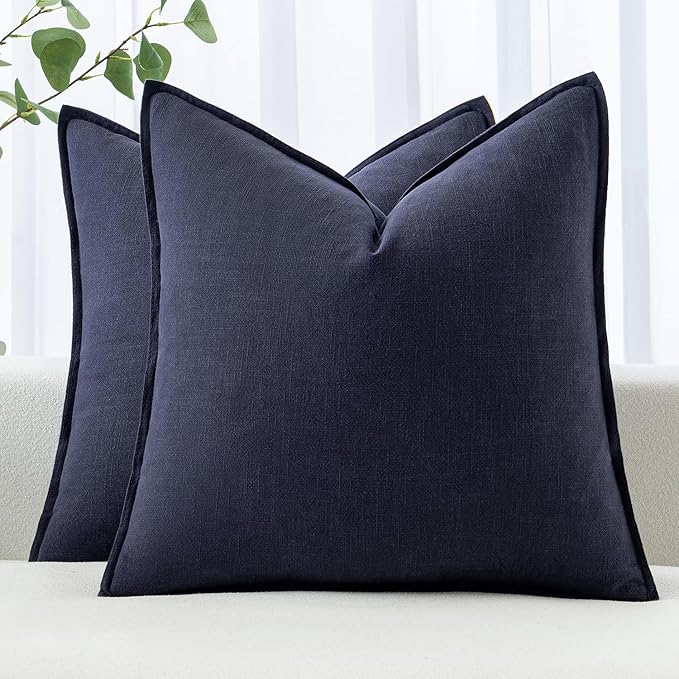 MIULEE Decorative Linen Euro Sham Pillow Covers 22x22 Inch Navy | Boho by MIULEE