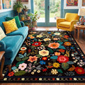 RELEANY Floral Washable 5x7 Area Rugs Black | Flower Carpet Print Boho Cute Non by RELEANY