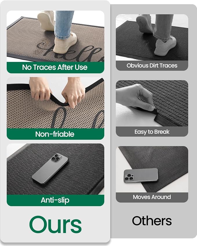 LUMI Outside Welcome Door Mat 17x30, Non-Slip Durable Rubber Easy Clean | Hello - Image 7