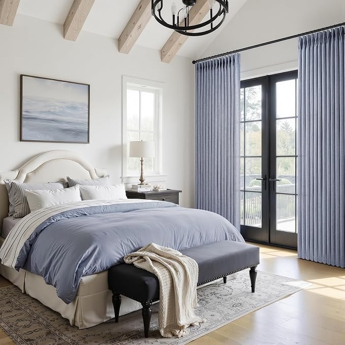 Pinch Pleated Linen Greyish Blue Sheer Curtains 84 Inches Long - Image 5