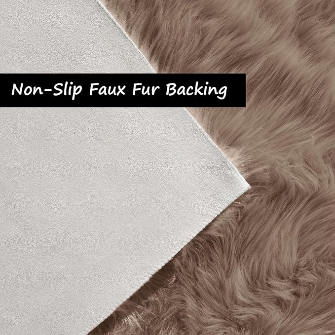 Goolela Faux Sheepskin Fur Rug Light Brown Beige Fluffy Rug 4x6 Carpet - Image 3