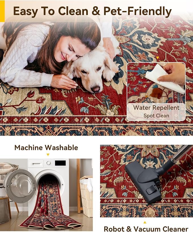RELEANY Washable Area Rug, Small 2'x3', Water Repellent, Pet Friendly, Vintage - Image 5