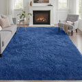 Area Rug Living Room Bedroom: 4x6 Fluffy Plush Shag Carpet Blue | by Luxturiy