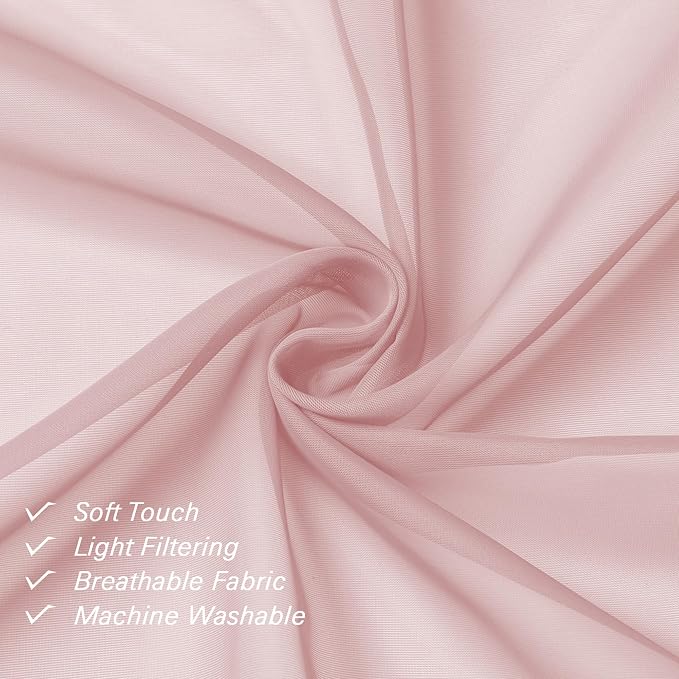 Blush Pink Sheer Curtains 96 Inches Long 2 Panels, Modern Airy Voile Solid - Image 2