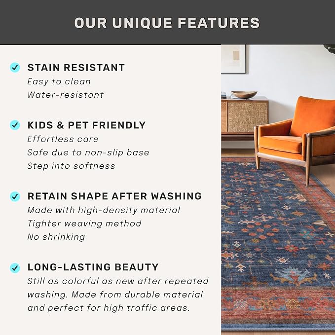 Navy Blue Area Rug 5x7 Living Room Rug - Image 7