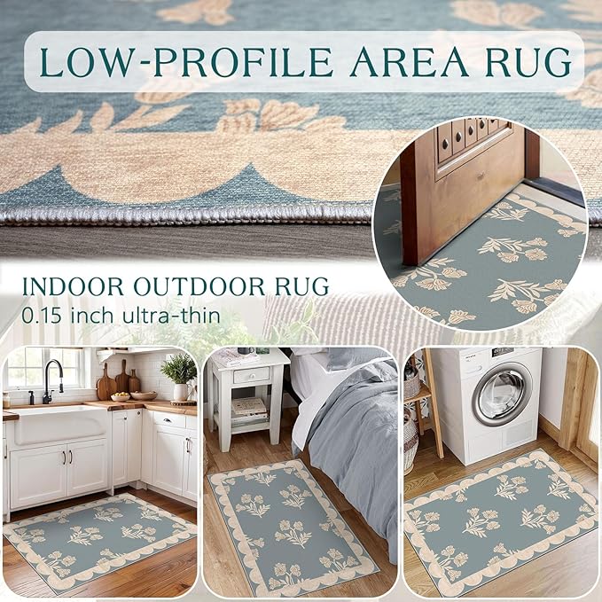Front Door Mat Indoor Outside Entrance 2x3 Blue Scalloped Entry Rug | Non-Slip - Image 7