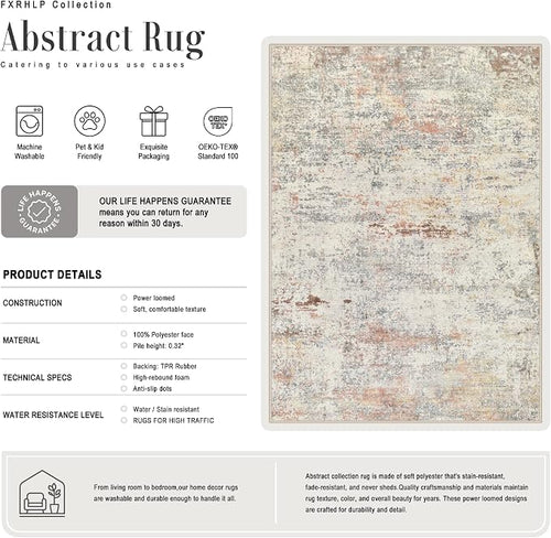 10x12 Area Rug Living Room: Modern Washable Indoor Soft Carpet Taupe | - Image 2