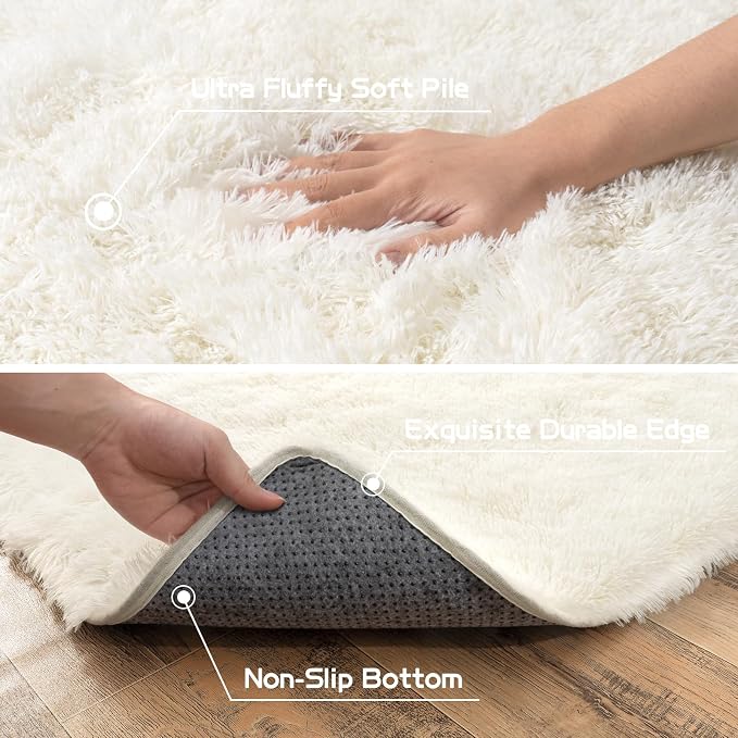 Pionblank Fluffy Area Rug for Bedroom 4x6, Indoor Plush Carpet, Cream White | - Image 6
