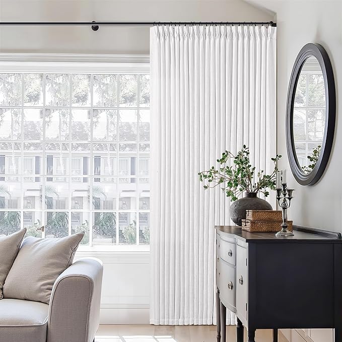 Snow White Pinch Pleated Linen Curtains 92 Inches Long 2 Panels | by Twodrapes