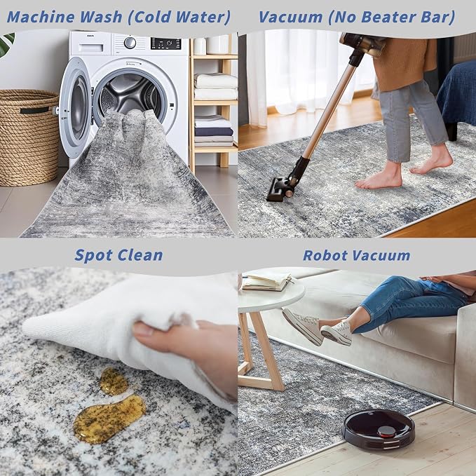 9x9 Square Rug for Living Room Washable Non-Slip, Soft Modern Neutral Carpet - Image 7