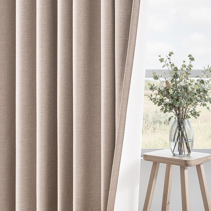 Natural Beige 95 inch bedroom living room curtains 2 Panels 100% Blackout Linen - Image 6