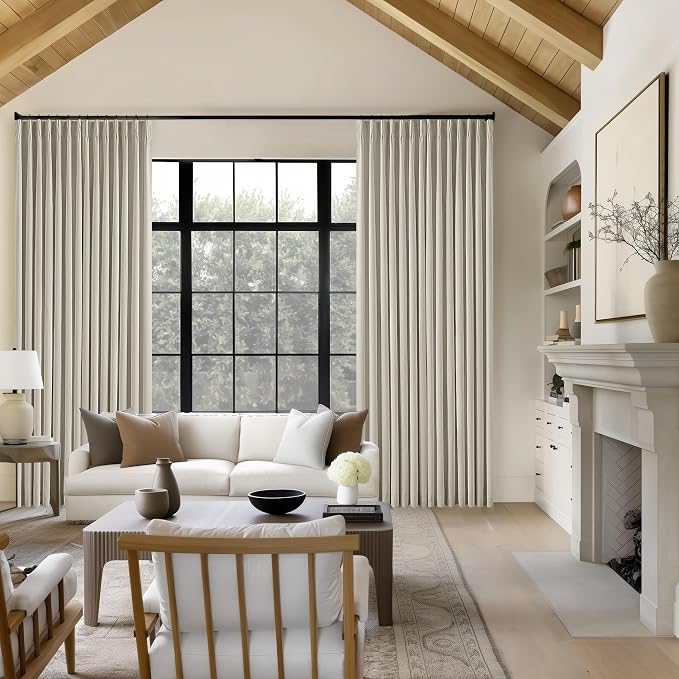 Oatmeal Beige Pinch Pleated 100% Blackout Linen Bedroom 96 Inch Curtains | - Image 8