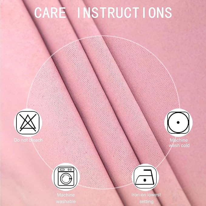 Blackout Curtains 66 x 54 Inch Long Pink Curtains Set of 2 Panels Room - Image 4