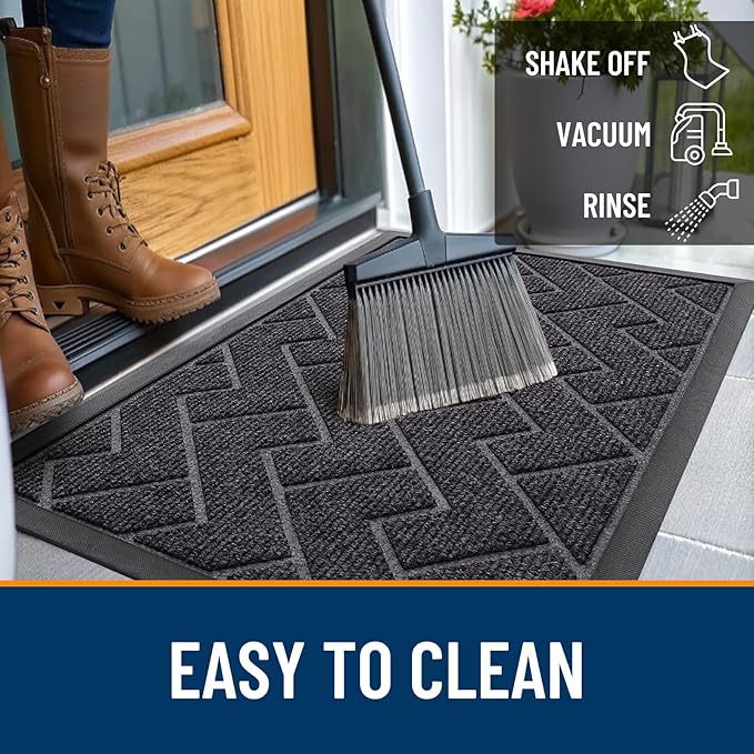 OLANLY Front Door Mat Outside 71x47, All-Season Absorbent Rubber Doormat | Grey - Image 6