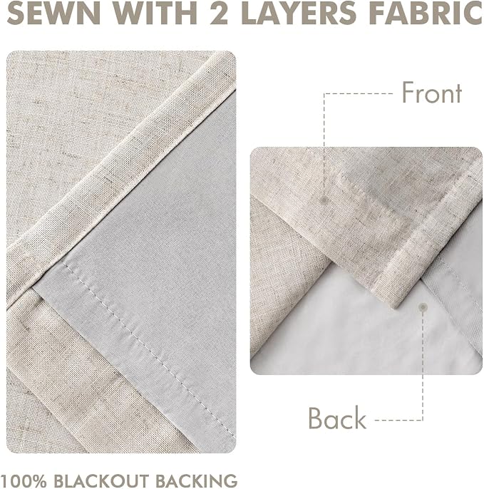 MIULEE Birch Pinch Pleated 100% Blackout Linen Curtains 40x108 Inches | Room - Image 5