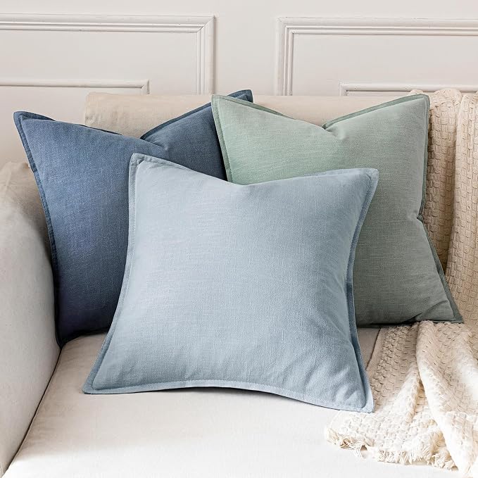 MIULEE Decorative Linen Pillow Covers 20x20 Inch Blue Ashes | Boho Farmhouse​ - Image 5