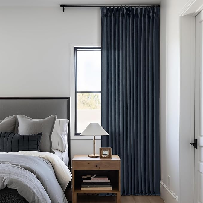 Pinch Pleated Navy Linen Curtains 84 Inches Long 2 Panels Set | Pinch Pleat - Image 8