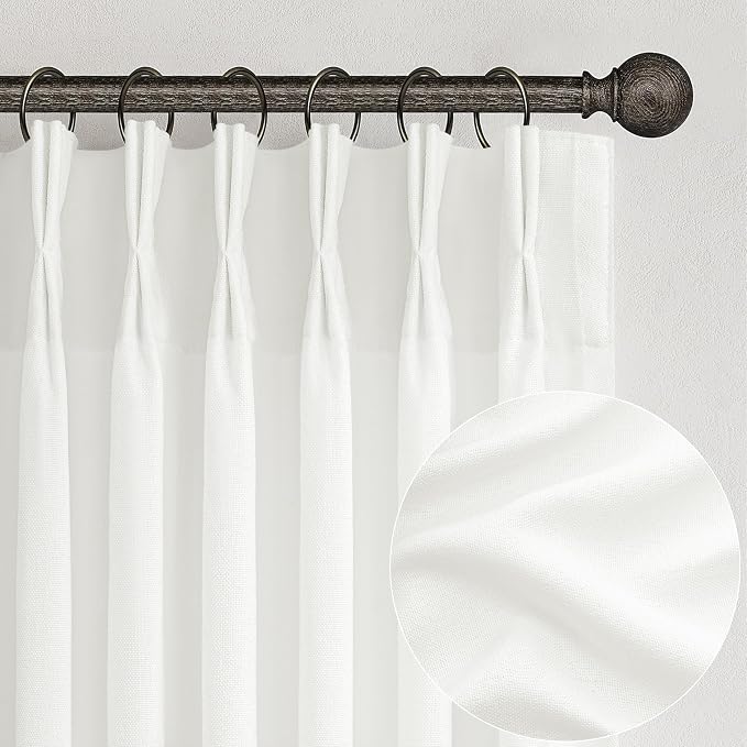 Extra Long Pinch Pleat Snow White Semi Sheer Curtains 108 Inches Long by PleatedDrapes