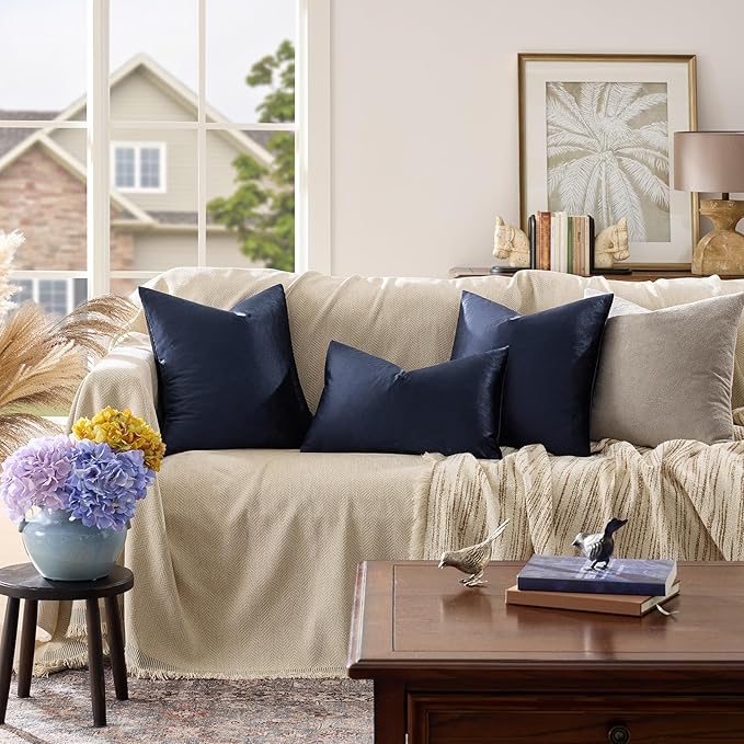 GIGIZAZA Navy Velvet Pillow Covers 12x20 Decorative Pillows Pack of 2 | Lumbar - Image 2