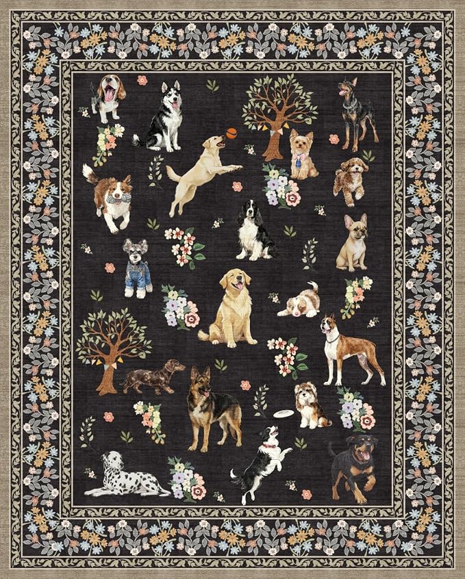 Black Floral Area Rug 9x12 for Living Room Bedroom | Low Pile; Non Slip;Machine by WelcometoBabovid