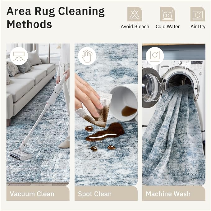 Soalmost Abstract Runner Rug 2x8 Washable Hallway Kitchen Runners Blue/Grey | - Image 9