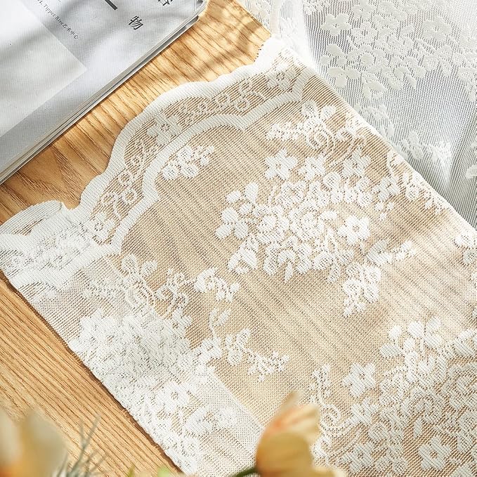 YJ YANJUN Vintage Lace Curtains 72 Inches Long- Antique Flowers Ivory Sheer - Image 5