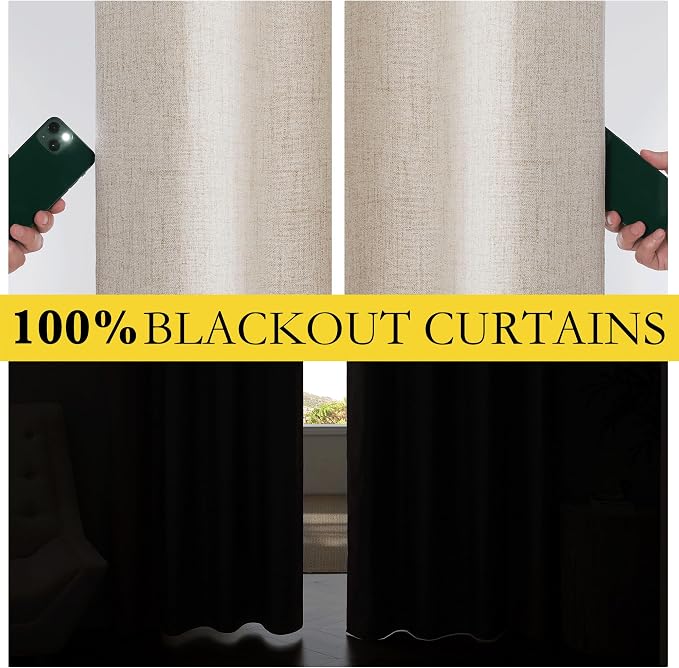 NICETOWN Rod Pocket Full Blackout Natural Linen Curtains 108" Length - Image 3