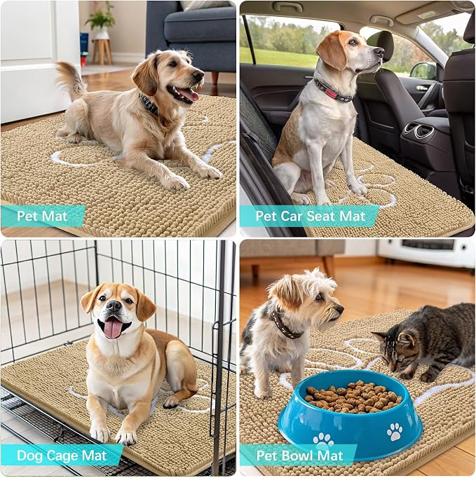 OLANLY Dog Door Mat for Muddy Paws 40x24, Paw Print Design Chenille Mud Mat | - Image 7
