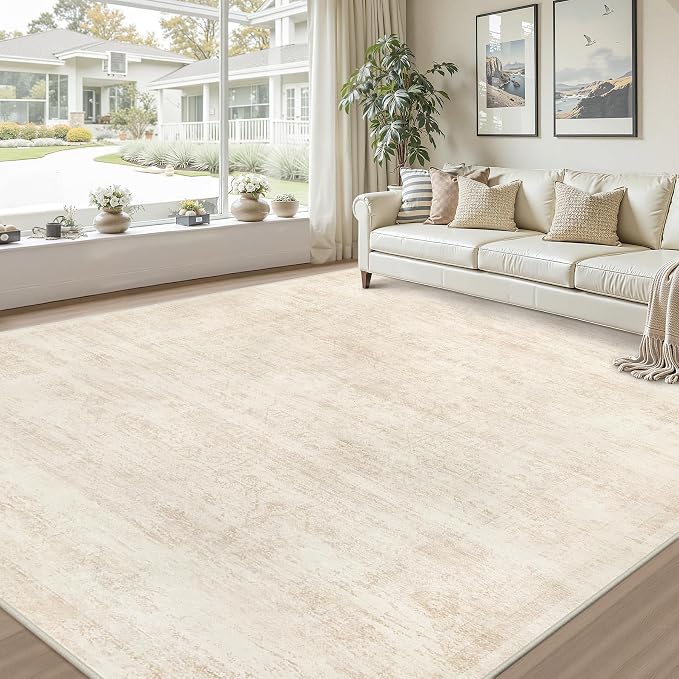8x10 Area Rugs Living Room: Bedroom Washable Carpet Retro Beige | Large Vintage - Image 9
