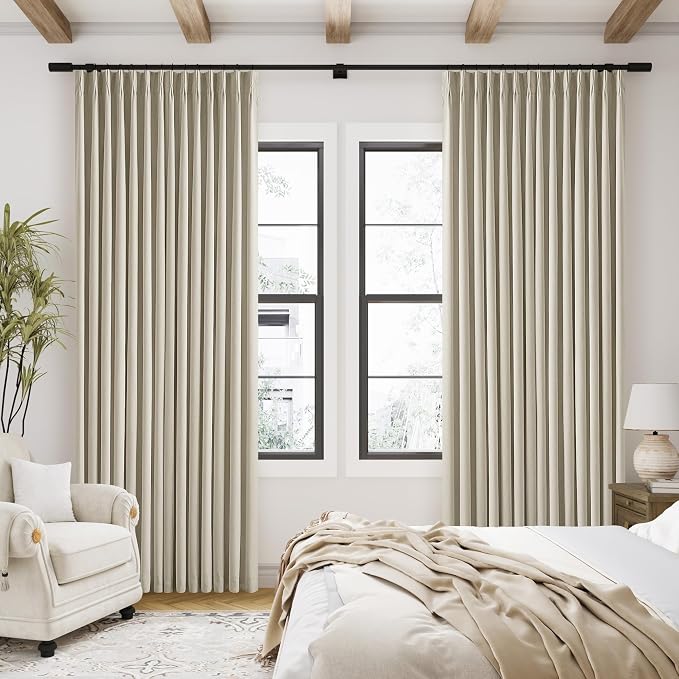 Burlywood Birch 100% Blackout Pinch Pleated Linen Curtains 95 Inches Long | - Image 9