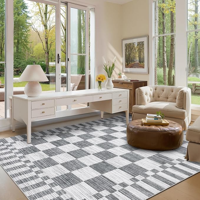 GarveeHome Grey Checkered Rug 5x7 Area Rugs Washable Living Room 5x7 Rug | - Image 4