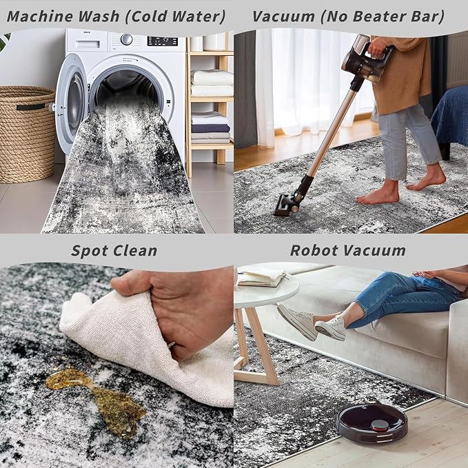 3x8 Washable Hallway Runner Non-Slip Abstract Modern Neutral Wide Carpet Runner - Image 7