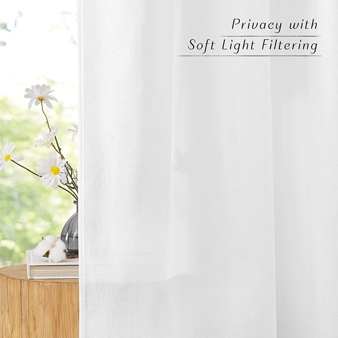 NICETOWN Linen White Curtains for Sliding Glass Door 2 Panels Set, Grommet - Image 3