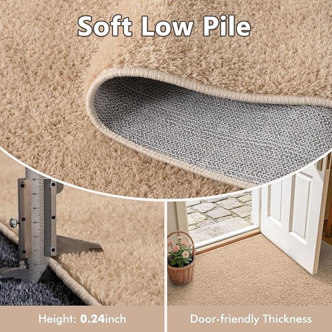 2x6 Beige Solid Runner Rug Washable Non-Slip - Image 4