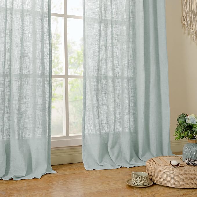 Sheer Linen Curtains 96 inches Long 2 Panels Set - Image 9