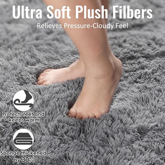 Fluffy Grey Rug for Bedroom 4x6, Modern Area Rugs for Kids Room Living Room | - Image 2