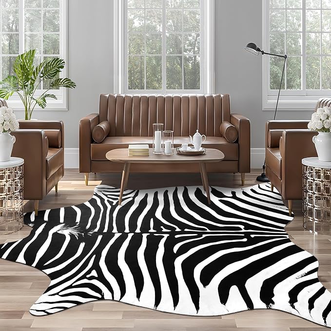 Faux Zebra Rug, Large Zebra Print Rug Animal Hide Rugs, 7 x 6.2 Ft | Print Hide - Image 4