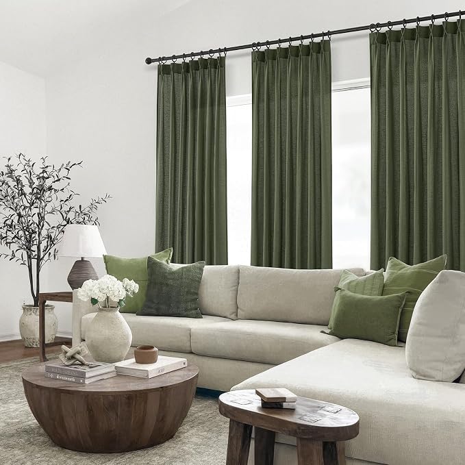 Topfinel 96 Inches Long Pinch Pleated Semi Sheer Curtains, Olive Green Linen - Image 7