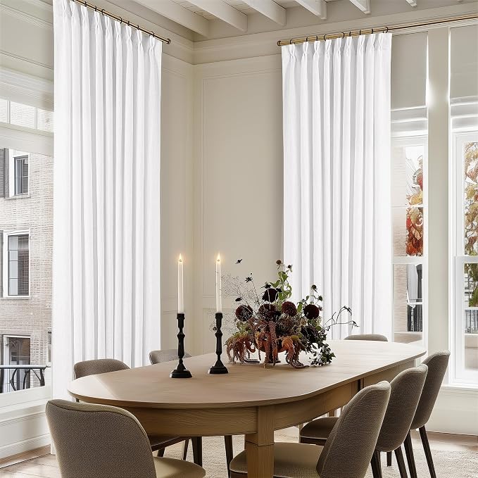 60 Inch Width Curtains 92 Inch White Linen Curtains Pinch Pleated | Linen Blend - Image 6