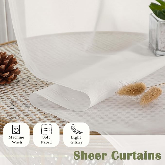 Ivory Sheer Curtains 84 Inches Long 2 Panels, Solid Airy Voile Extra Wide - Image 7