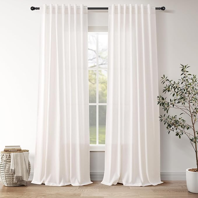 Ivory White Linen Curtains 102 Inches Long by Nanspring