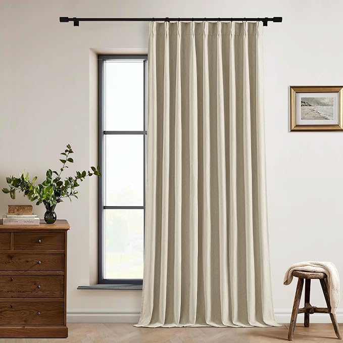 Burlywood Birch Pleated Blackout Linen 120 Inch Long Curtains 60 Inch Wide | by Twodrapes