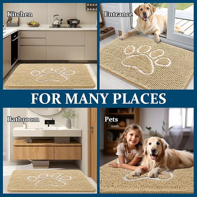 OLANLY Dog Door Mat for Muddy Paws 70x35, Paw Print Design Chenille Mud Mat | - Image 8