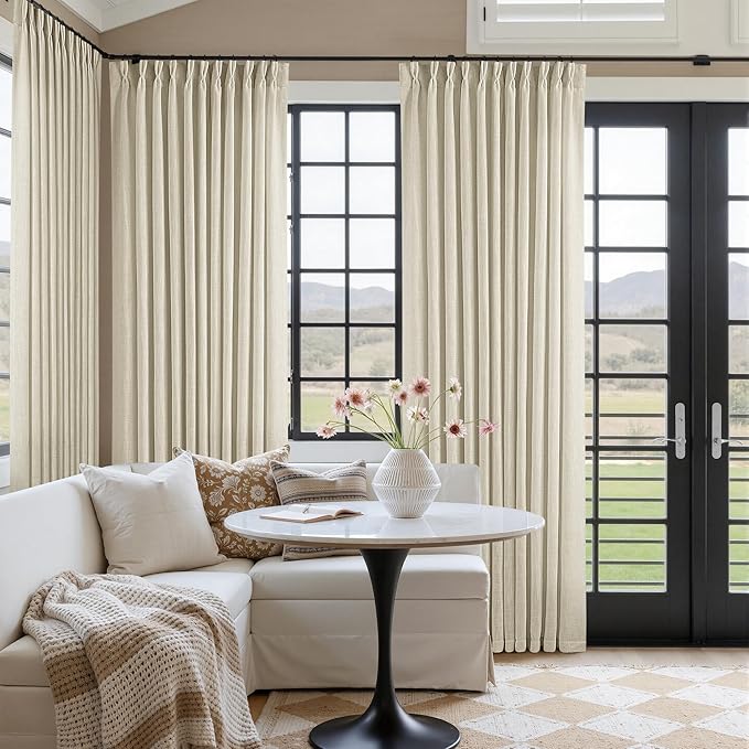 Pinch Pleat Extra Wide Beige Linen Curtain 102 Inches Long 70 Wide 1 Panel | by Twodrapes