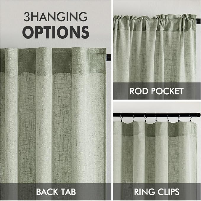 MIULEE Sage Linen Curtains 52x90 Inch Long - Image 3