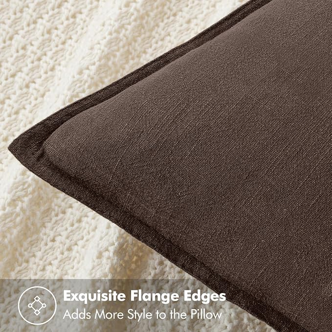 MIULEE Decorative Linen Euro Sham Pillow Covers 26x26 Reddish Brown | Boho - Image 2