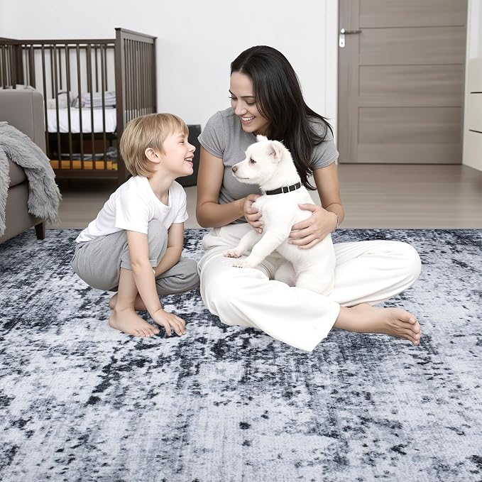 10x14 Area Rug Living Room: Modern Washable Indoor Carpet Black | - Image 10