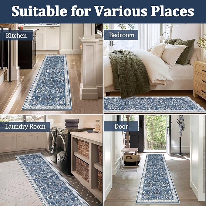 Yamaziot 2x12 Washable Hallway Runner Rug Non Slip Floral Carpet, Stain - Image 6